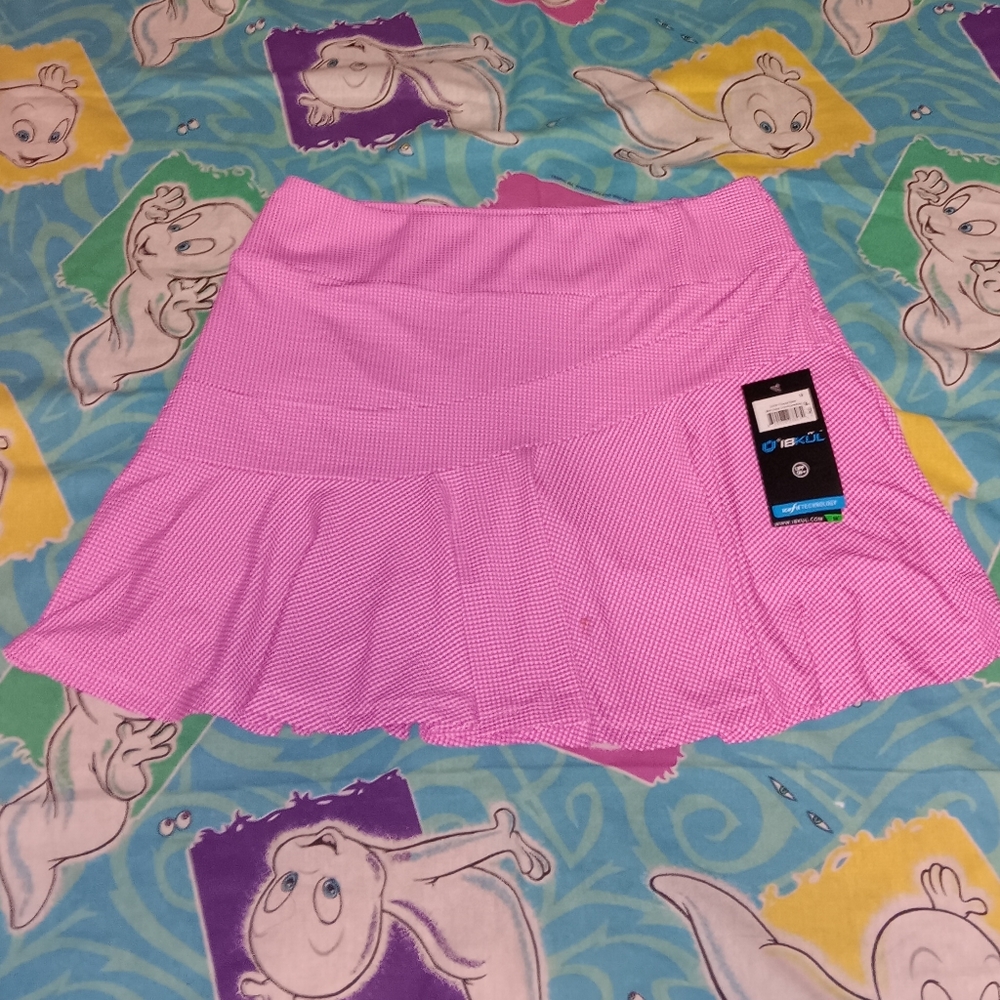 IBKUL Ice Fit Pink Checkered Performance Flounce Skort Skirt